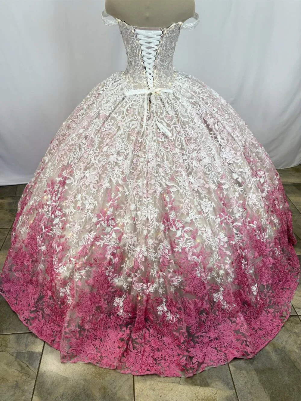 Mon Cheri PR12275 Ivory Hot Pink Ball Gown Size 4 – Quince Prom Pageant Dress - Picture 4 of 10
